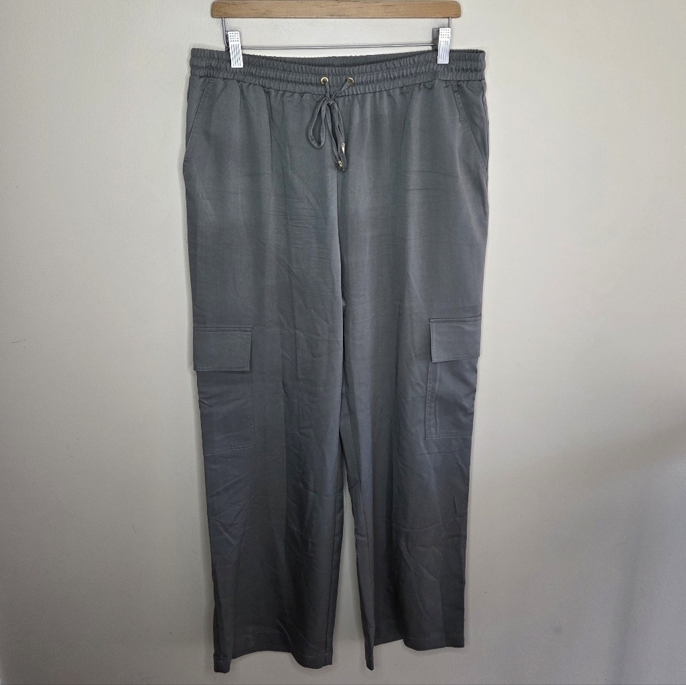 Ellen Tracy Olive Green Pull-on Drawstring High Waist Cargo Pants Size Large